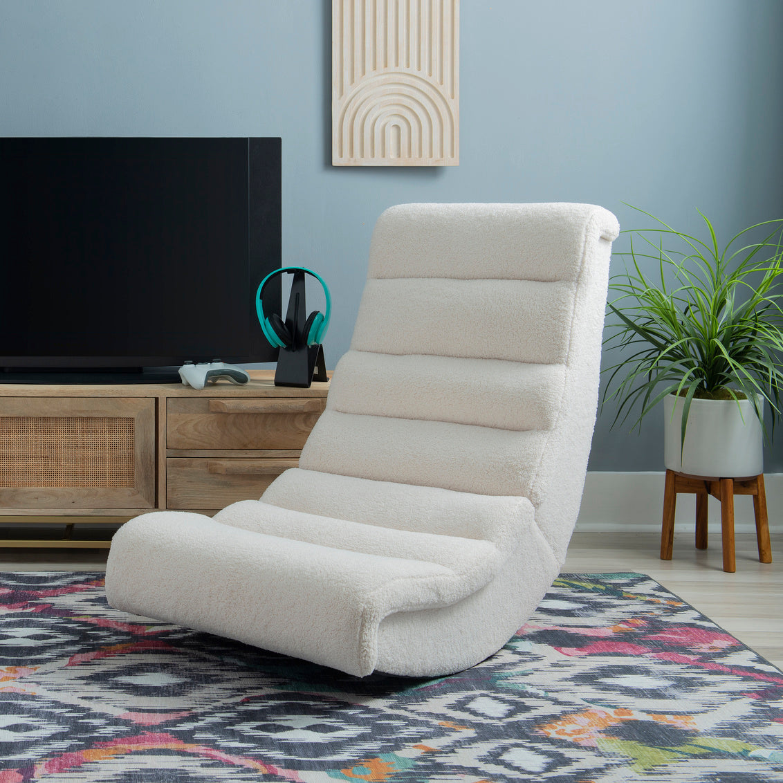 Klutch Cream Sherpa Game Rocking Chair Community Furnishings