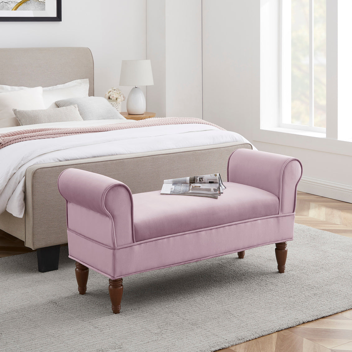 Pink end deals of bed bench