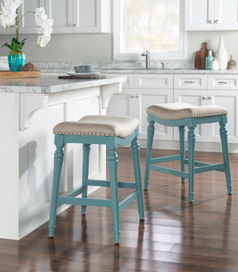 Lockhart Teal Saddle Stool EACH Community Furnishings