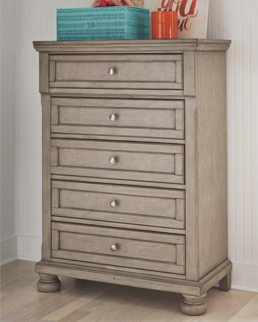 WEEKLY or MONTHLY. Letty 5-Drawer Light Gray Tallboy Chest