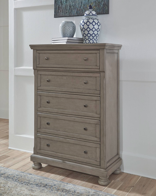WEEKLY or MONTHLY. Lettner the Second 5-Drawer Light Gray Tallboy Chest