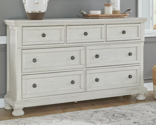 WEEKLY or MONTHLY. Robbin Antique White 7-Drawer Dresser