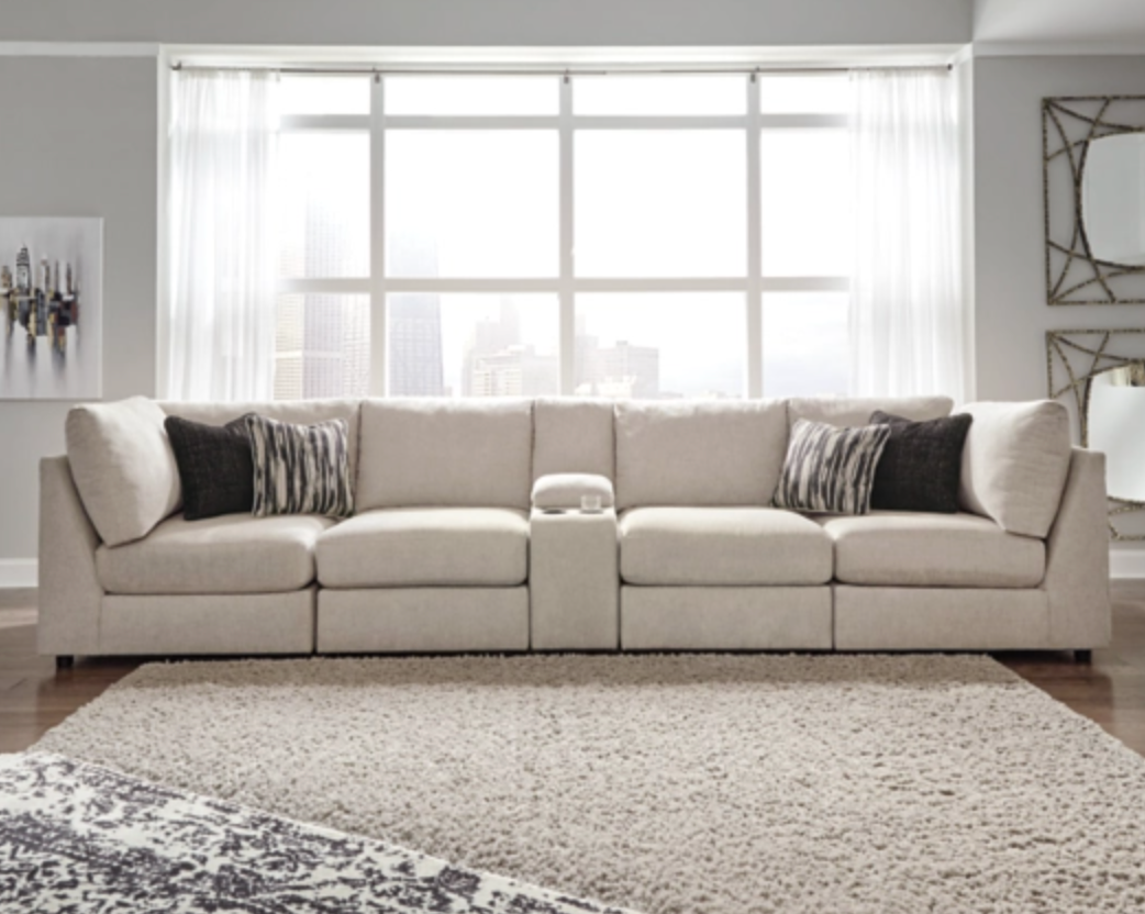 WEEKLY or MONTHLY. Kelly Bisque Long Couch with Drink Holders Sectional