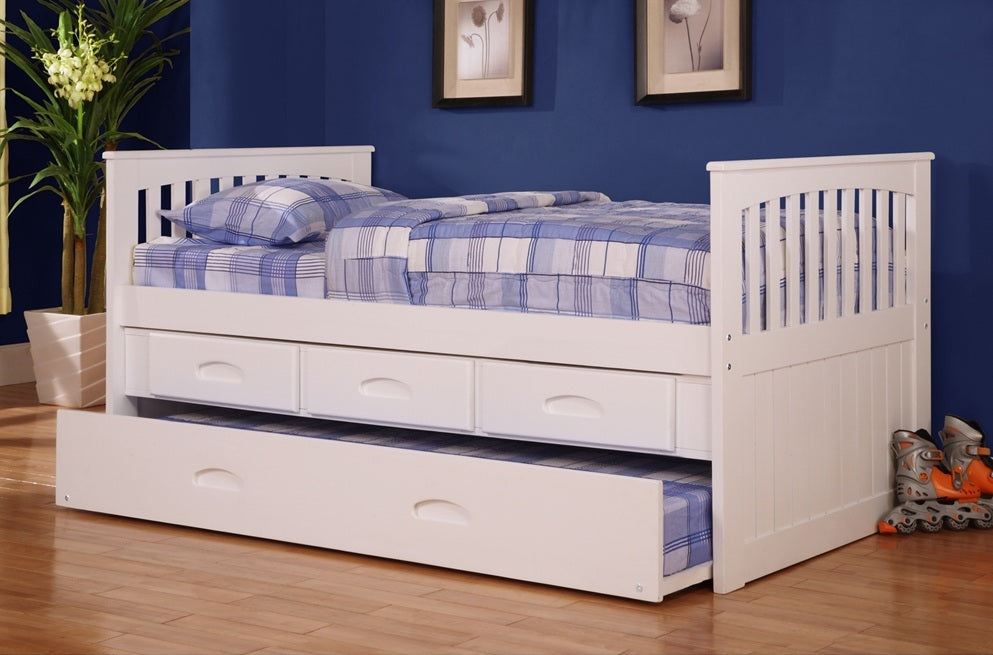 WEEKLY or MONTHLY. Ellie White Twin Rake Bed with 3 Drawer Storage and Twin Trundle