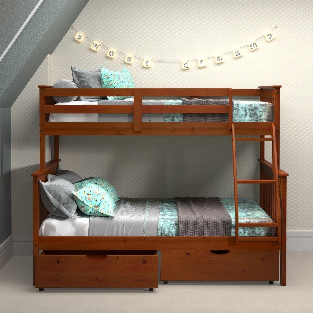 WEEKLY or MONTHLY. Light Espresso Twin over Full Mission Bunkbed
