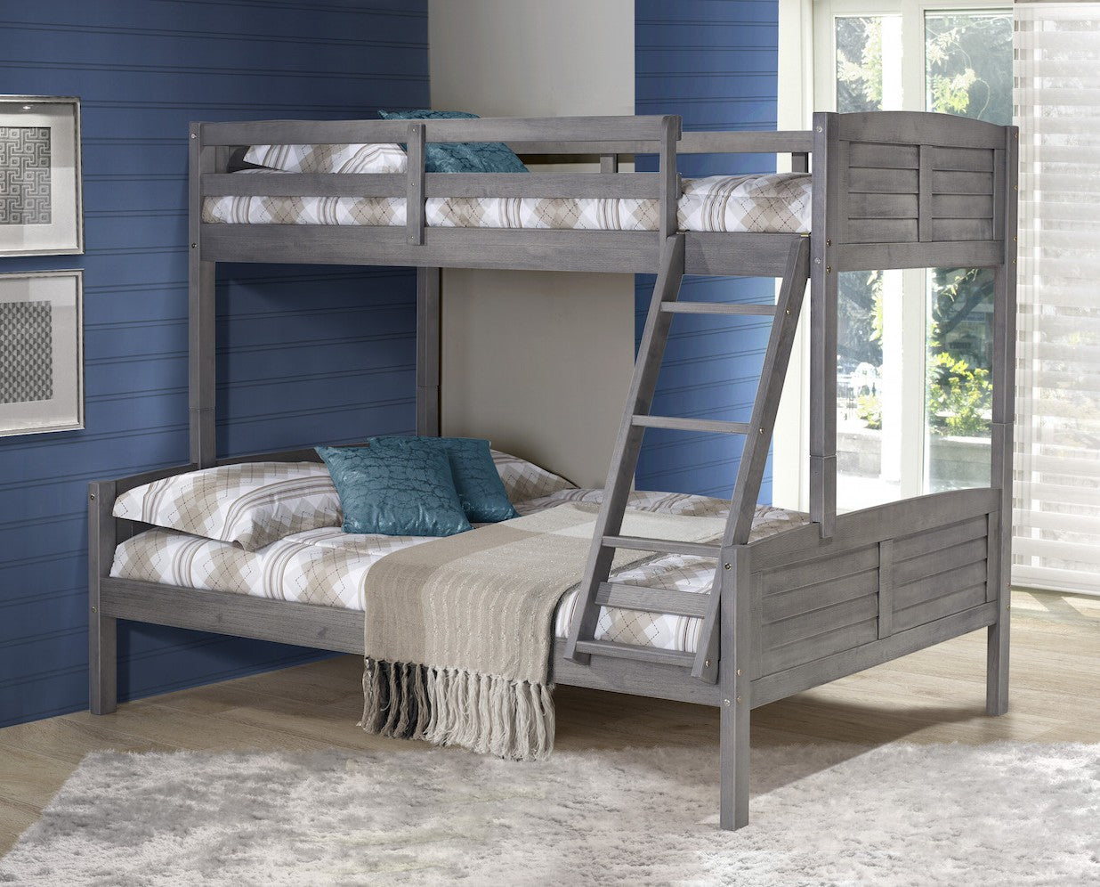 WEEKLY or MONTHLY. Antique Gray Louver Twin over Full Bunkbed