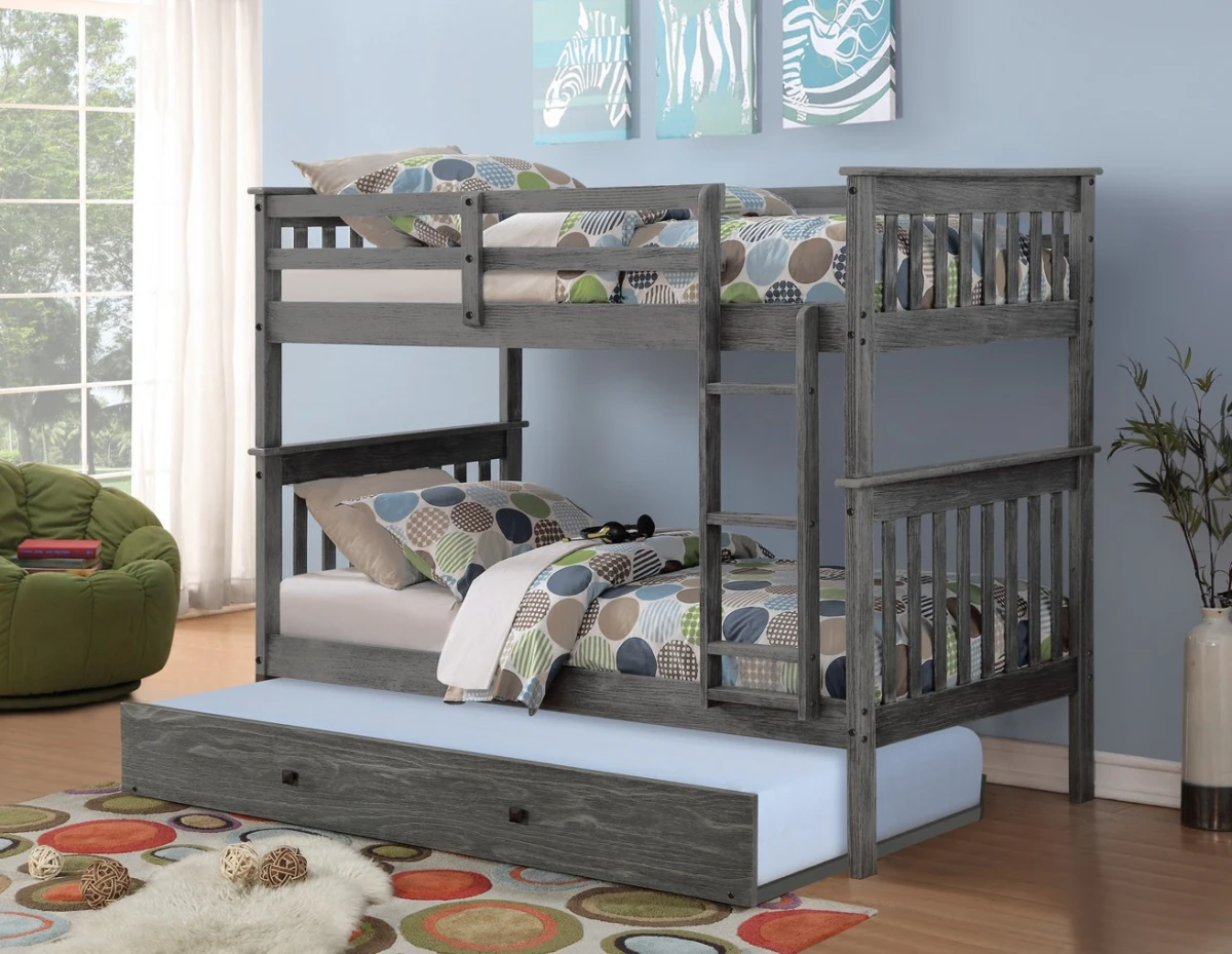 WEEKLY or MONTHLY. Brushed Grey Twin over Twin Mission Bunk Bed