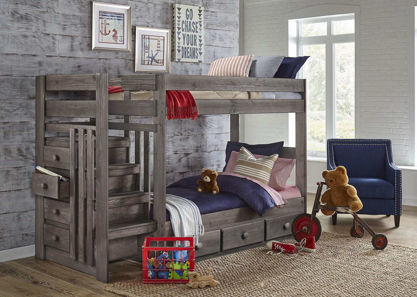 WEEKLY or MONTHLY. Driftwood Safety Stair Bunkbed