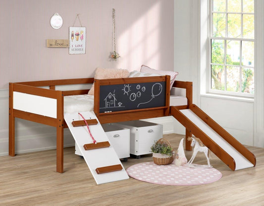 WEEKLY or MONTHLY. Light Espresso Twin Artful Play Junior Low Loft + Toy Boxes