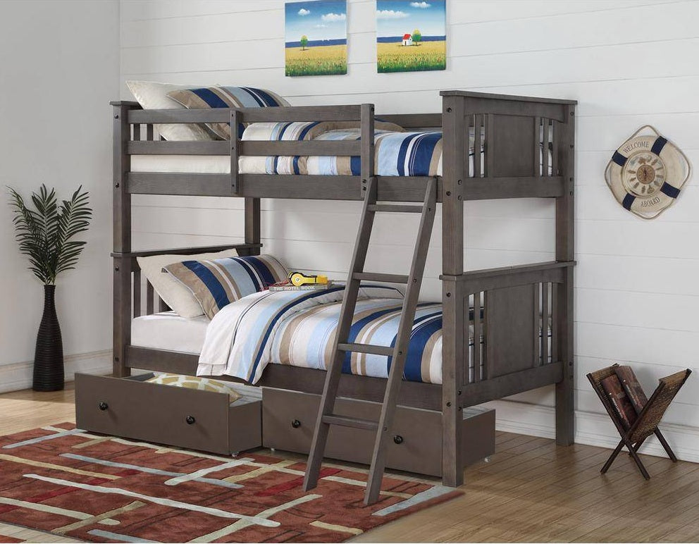 WEEKLY or MONHTLY. Prince in Town Twin over Twin Bunkbed with Dual Underbed Drawers