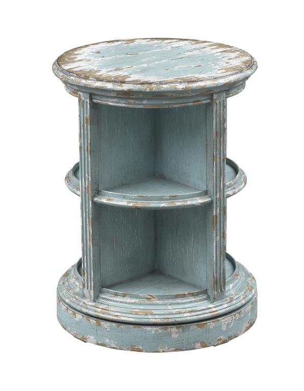 WEEKLY or MONTHLY. Cabot Shabby Blue Round Accent Table