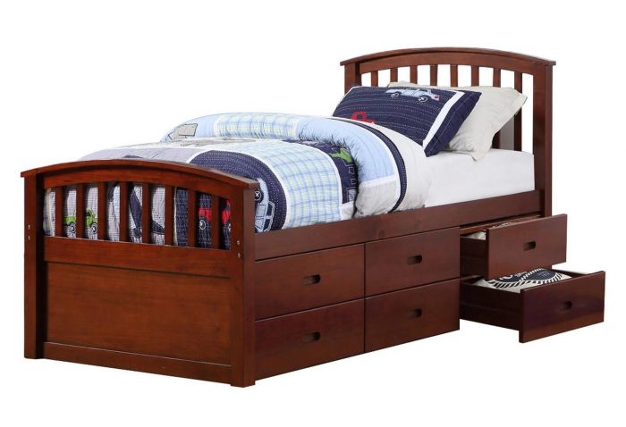 WEEKLY or MONTHLY. 6-Drawer Twin Captain Storage Bed in Cappuccino