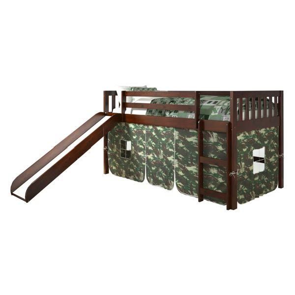 WEEKLY or MONTHLY. Dark Cappuccino Twin Low Loft Bunk with Slide and Camo Tent