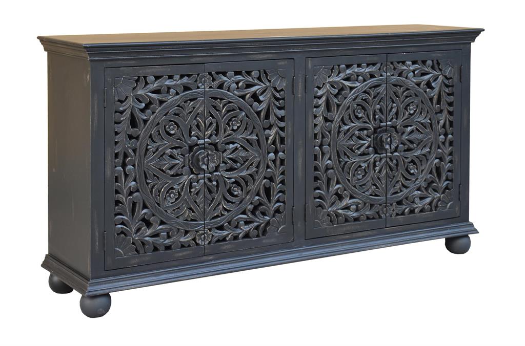 WEEKLY or MONTHLY. Cassander Flower Grey Media Console