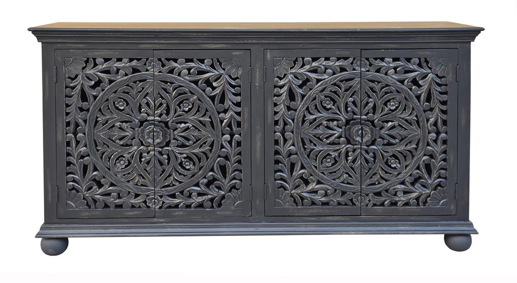 WEEKLY or MONTHLY. Cassander Flower Grey Media Console