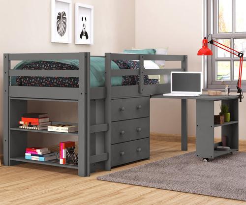 WEEKLY or MONTHLY. Dark Grey Twin Low Loft with Desk, Chest & Bookcase
