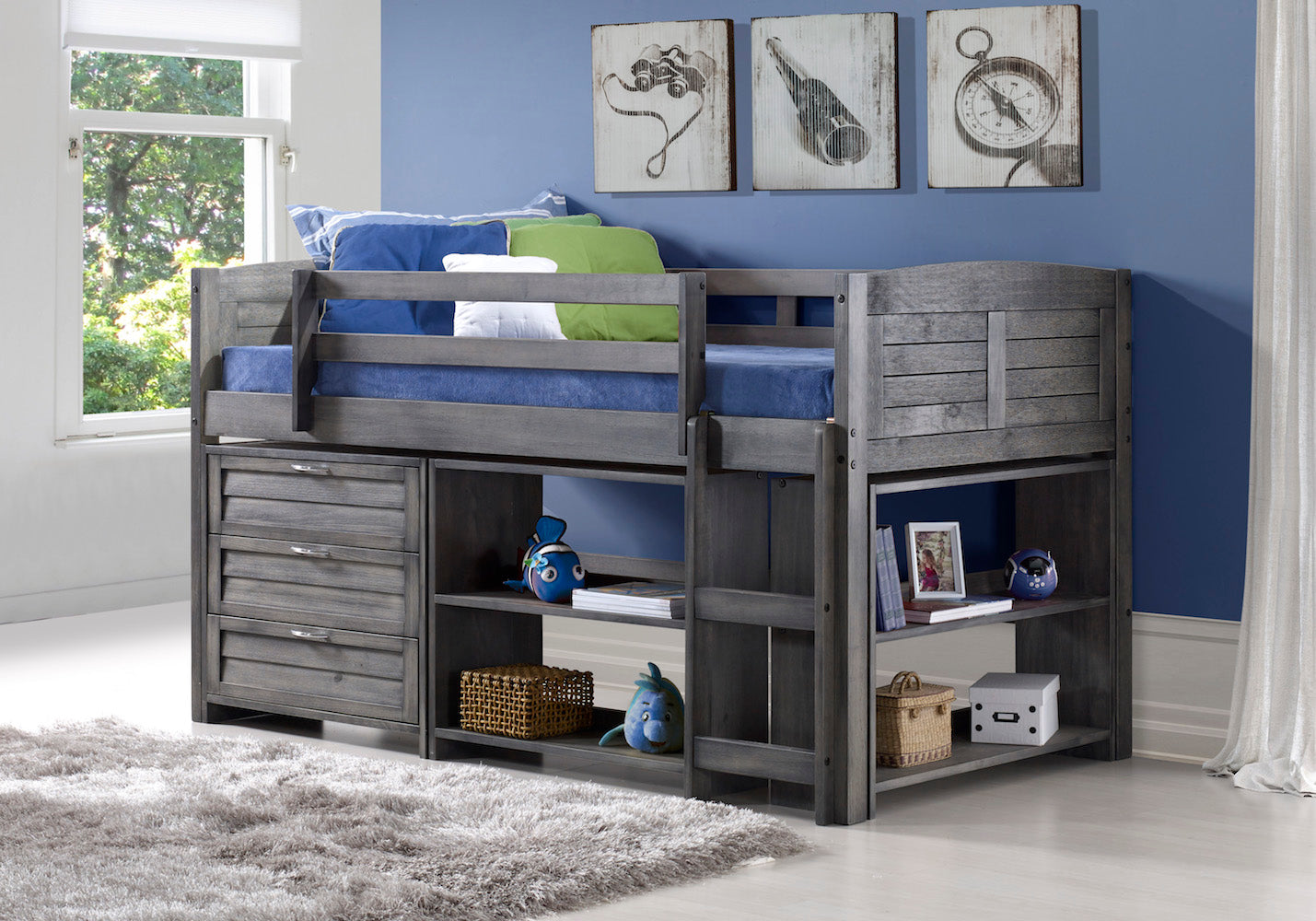 WEEKLY or MONTHLY. Antique Grey Twin Louver Low Loft Bed