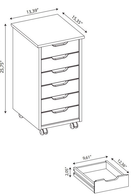 Wide Natural 6-Drawer Storage Rolling Cart