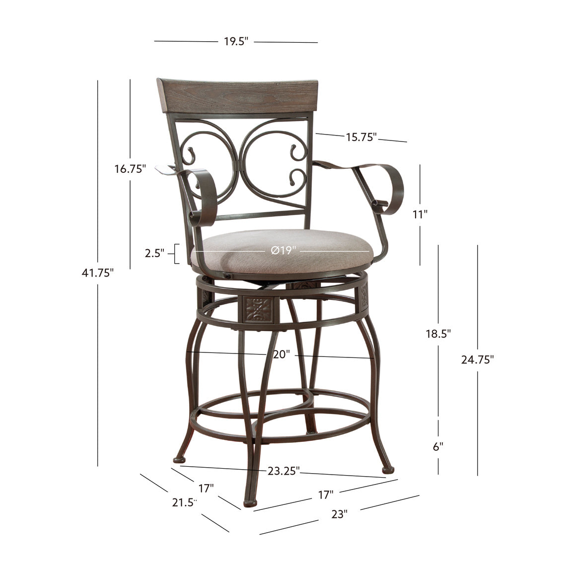 Brea Pewter Swivel Metal Counter Stool with Arms