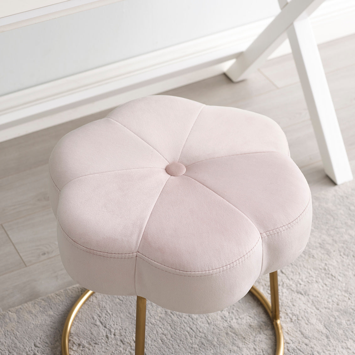 Light Pink Flower Vanity Stool Community Furnishings