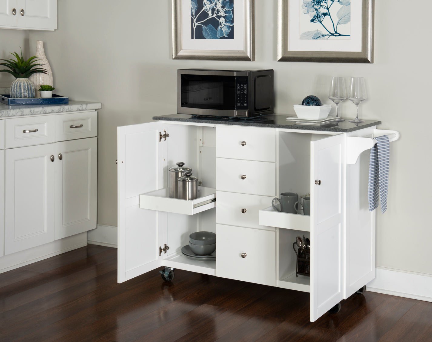 WEEKLY or MONTHLY. France Kitchen Cart in White