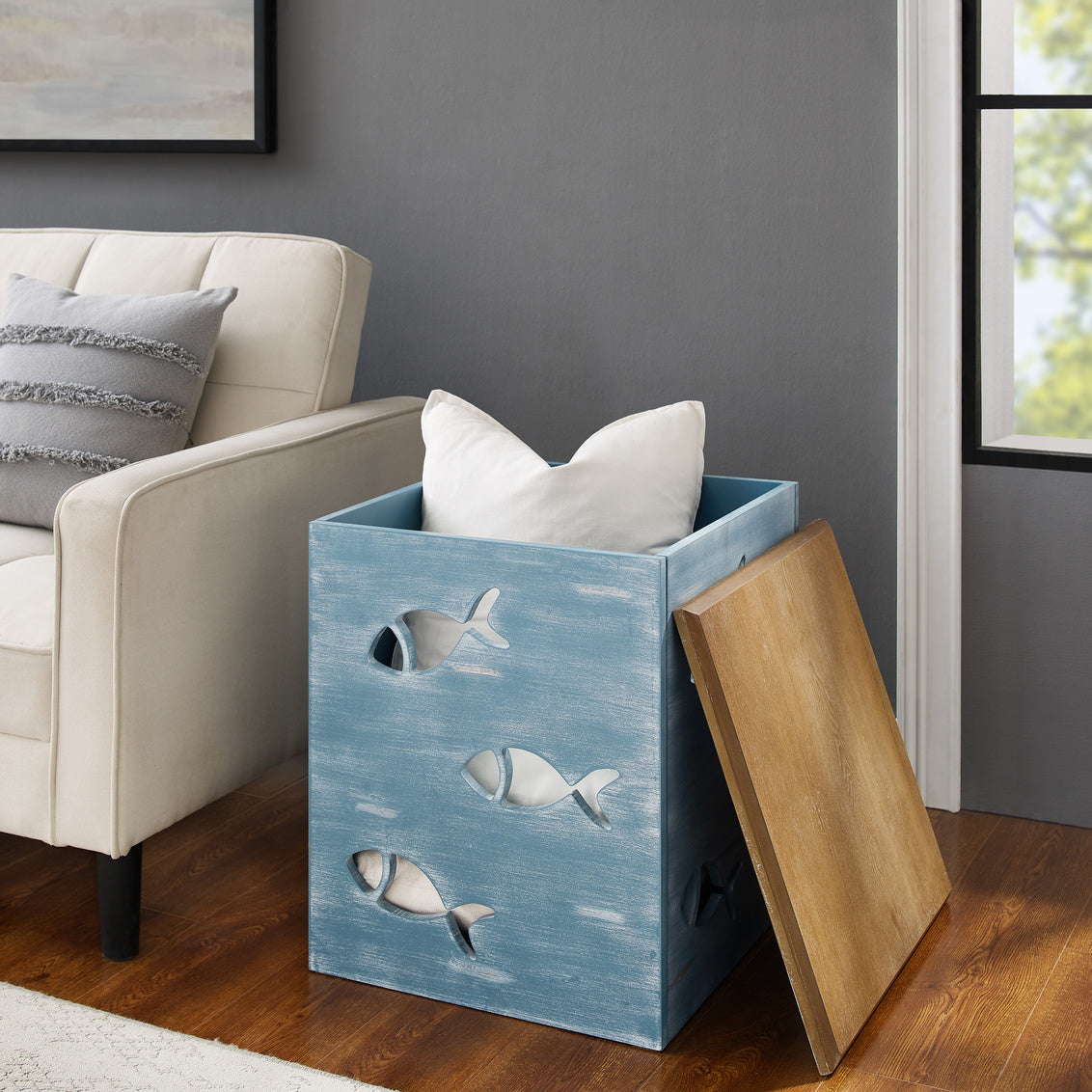 Goldie Blue Fish Side Table with Storage