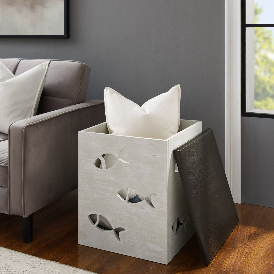 Goldie Cream Fish Side Table with Storage