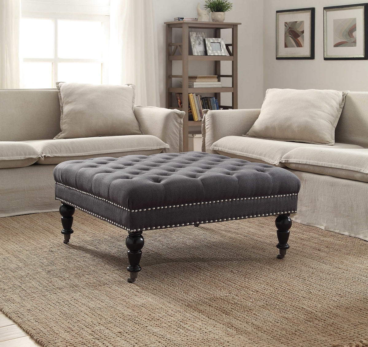 Grey leather deals coffee table