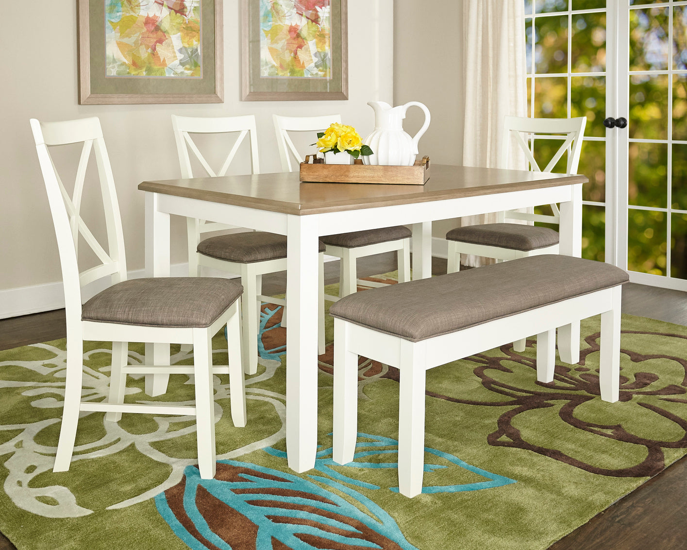 WEEKLY or MONTHLY. Jenny Taupe Table & 4 Chairs & Bench