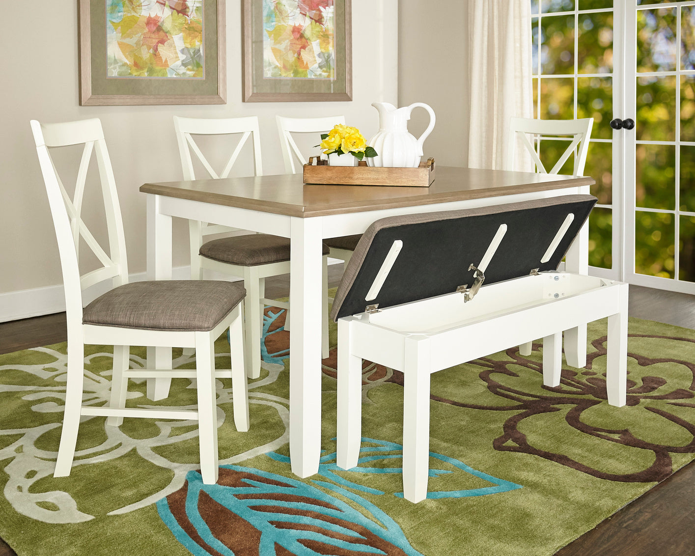WEEKLY or MONTHLY. Jenny Taupe Table & 4 Chairs & Bench