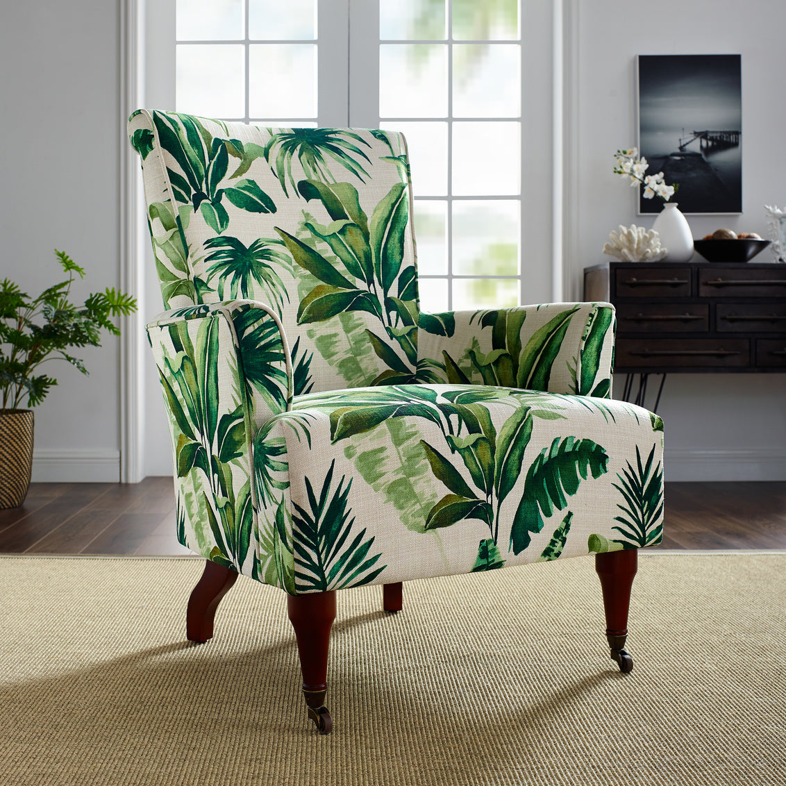 WEEKLY or MONTHLY. June Botanical High Back Arm Chair