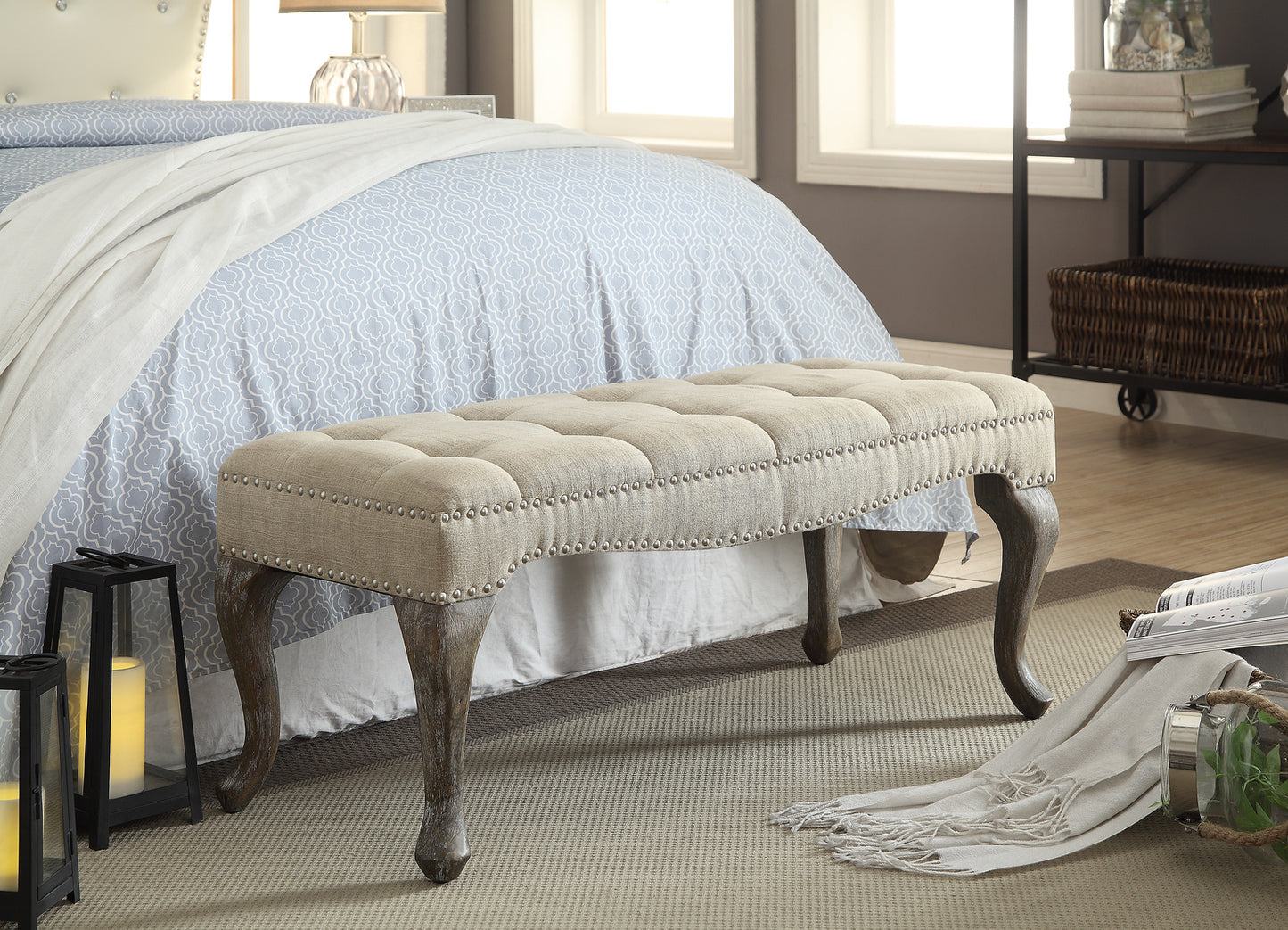 Lory Linen Tufted Bench