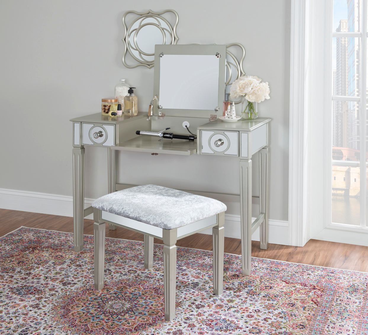 WEEKLY or MONTHLY. Silver Madison Vanity and Stool