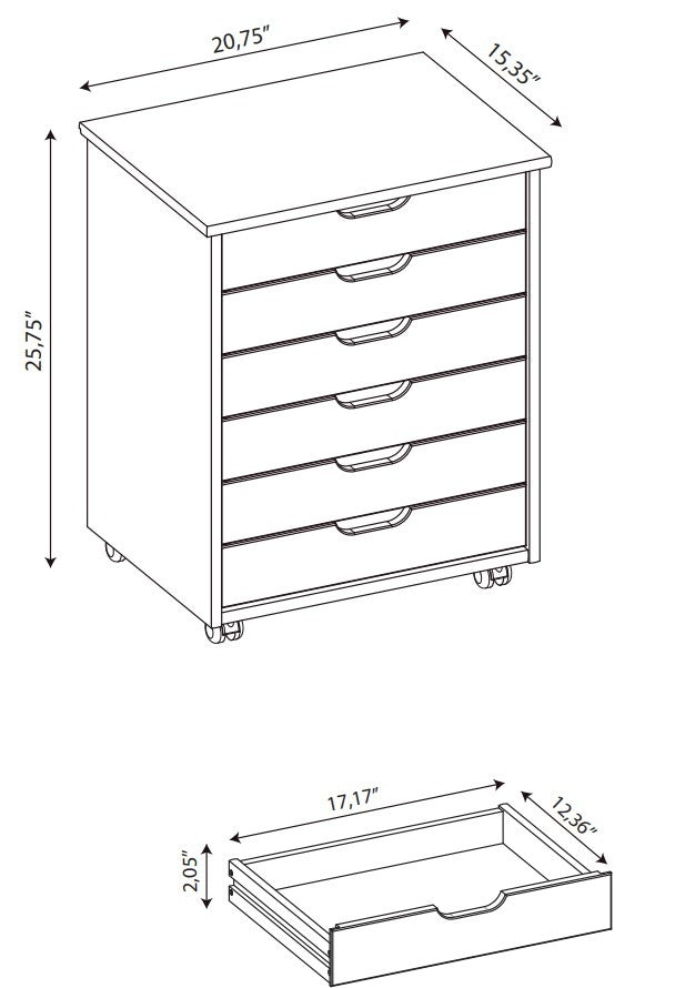 Small Natural 6-Drawer Rolling Storage Cart – Community Furnishings