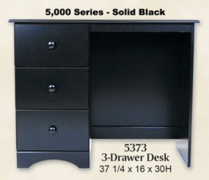 Solid Black 3-Drawer Desk