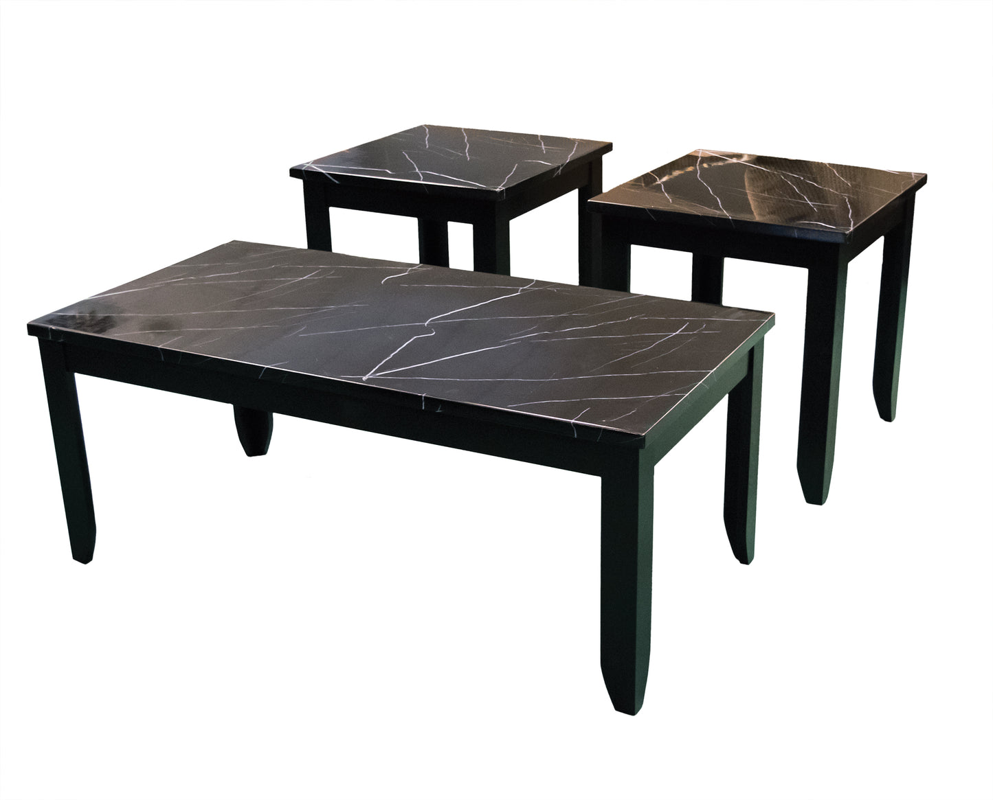 Crackle Black Marble Coffee Table and 2 End Tables