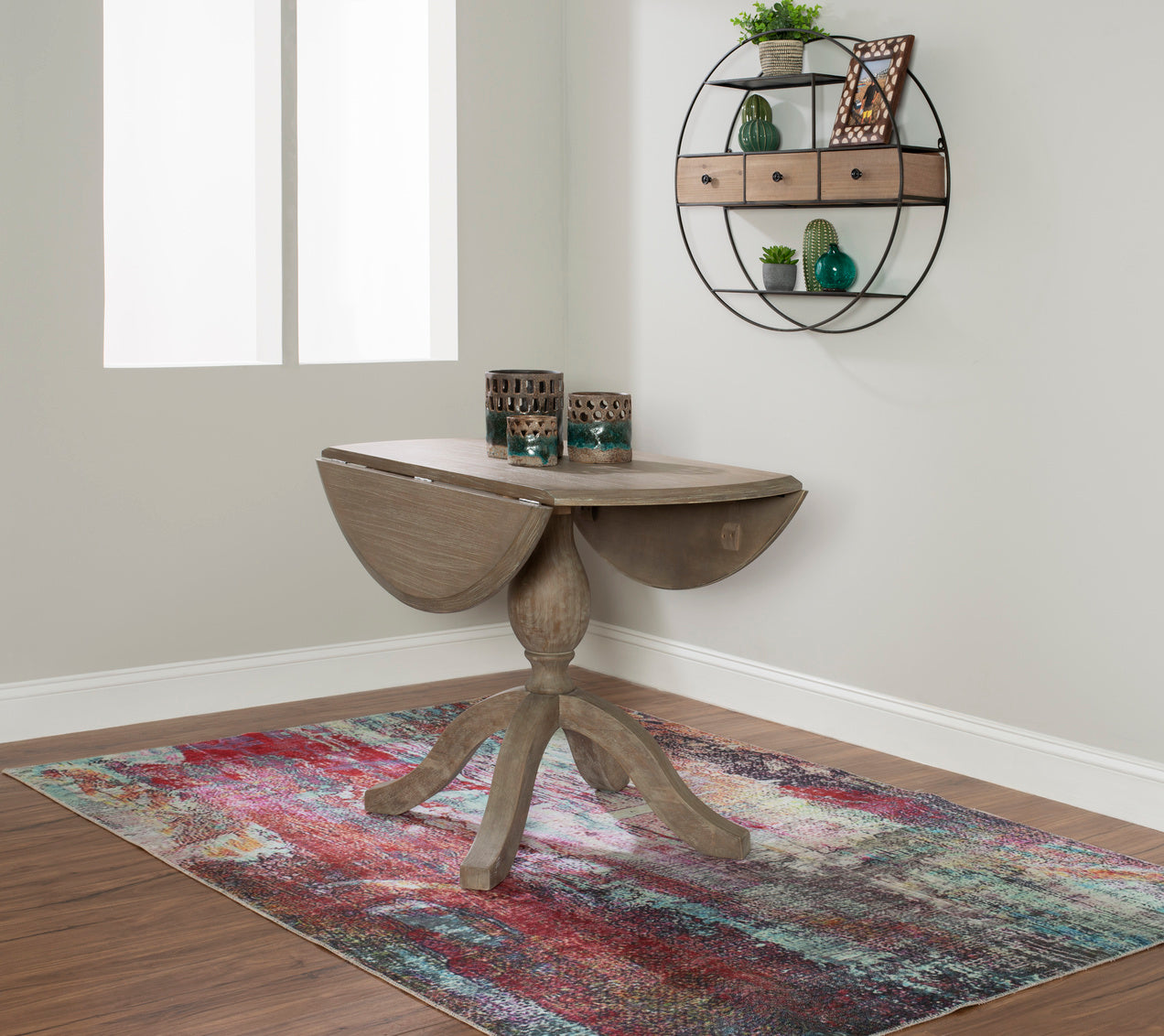 Torino Gray Round Drop-Leaf Dining Table