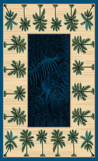 Beautiful Turquoise Rug with Palm Trees Design