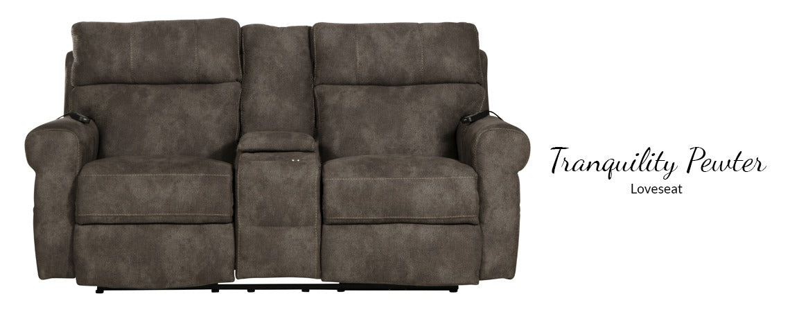 WEEKLY or MONTHLY. Tranquility Pewter Power Reclining Couch and Loveseat