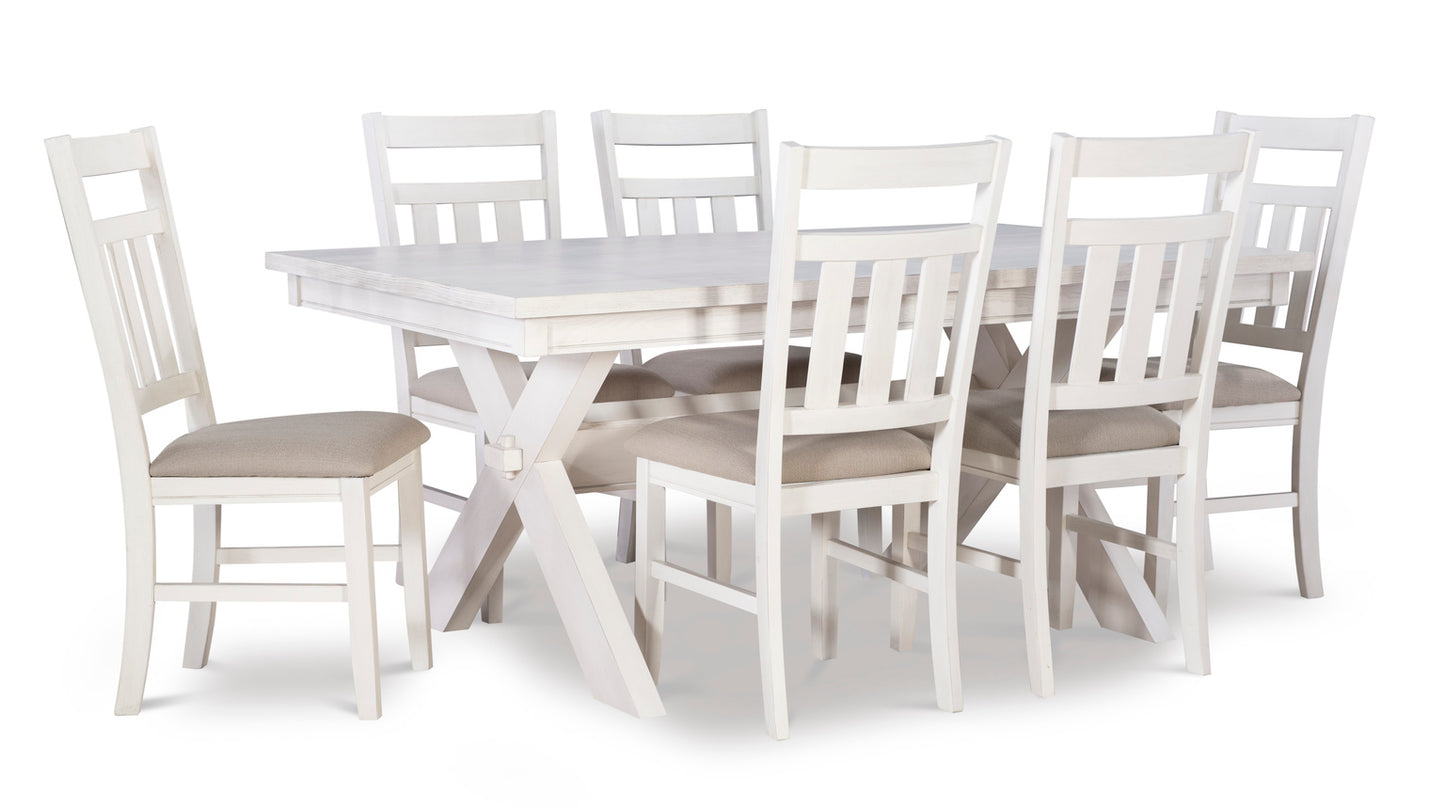WEEKLY or MONTHLY. Carino White Table & 4 Side Chairs & Bench