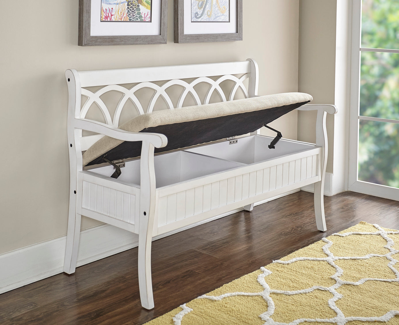 WEEKLY or MONTHLY. Home Wood Storage Bench in White