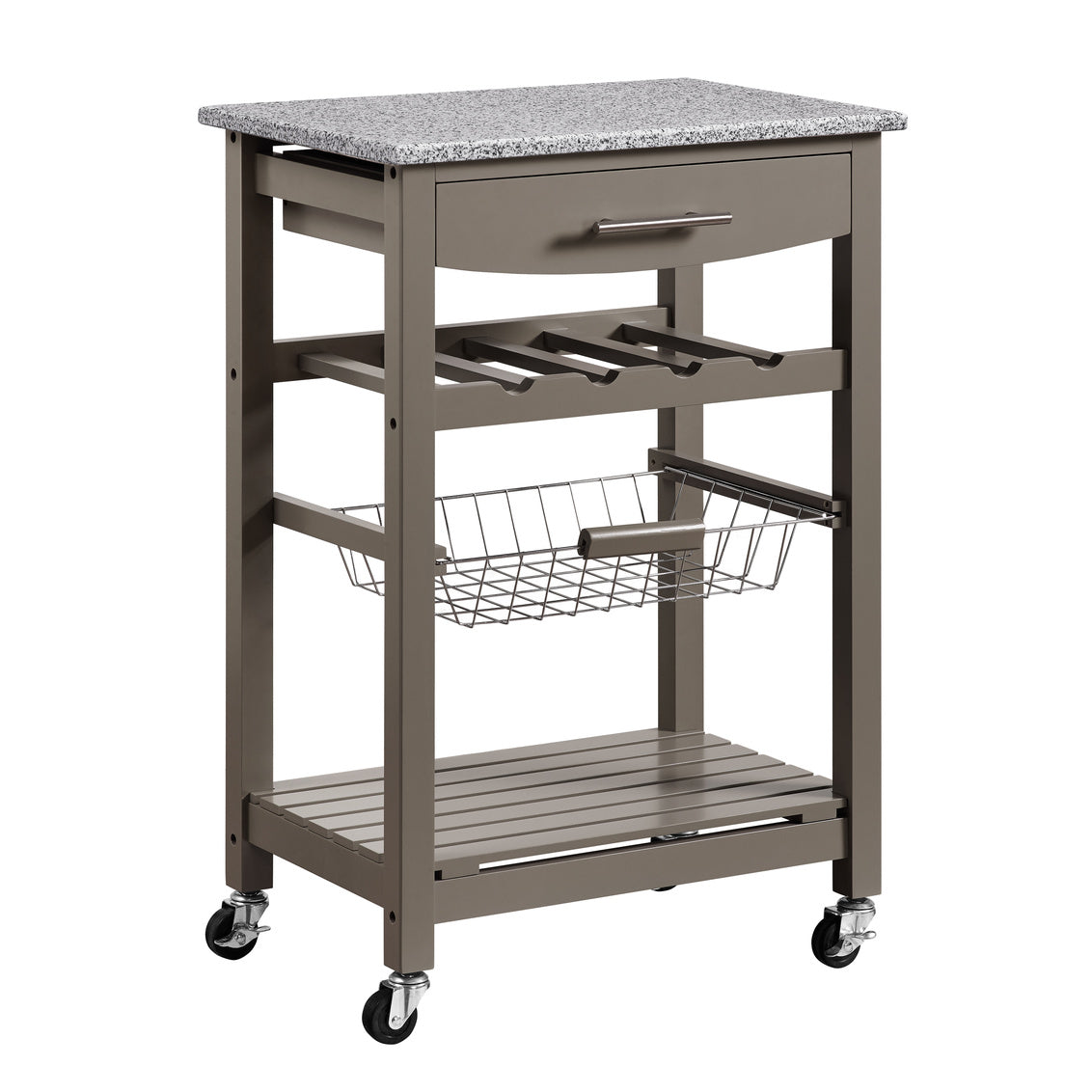 Joey Gray Kitchen Rolling Cart with Granite Top