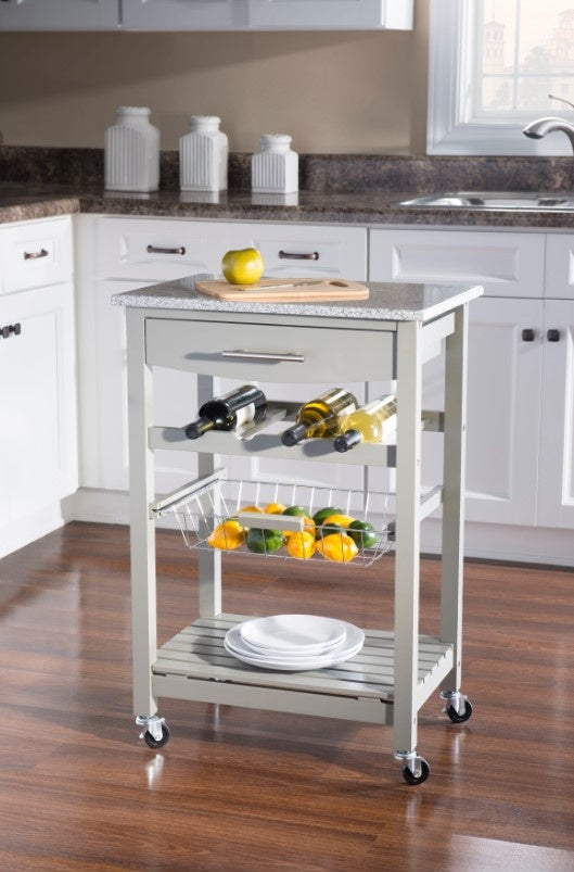 Joey Gray Kitchen Rolling Cart with Granite Top