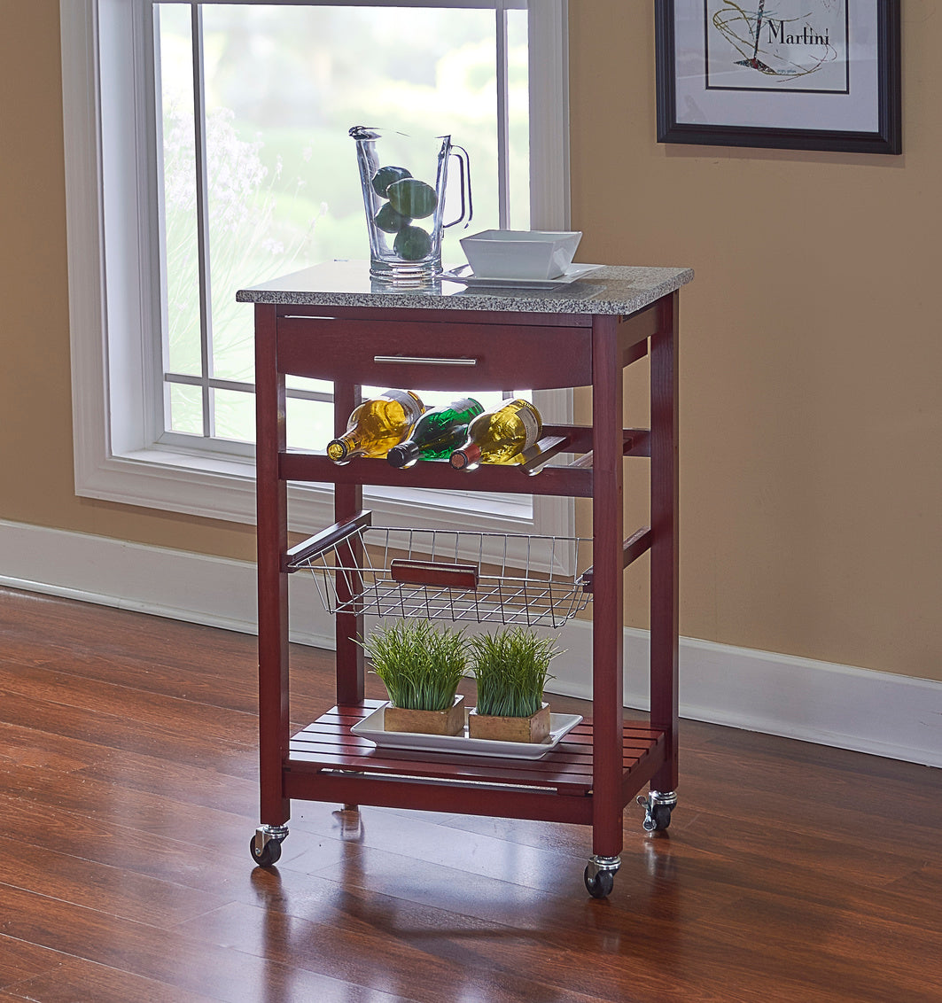 Joey Wenge Kitchen Rolling Cart with Granite Top