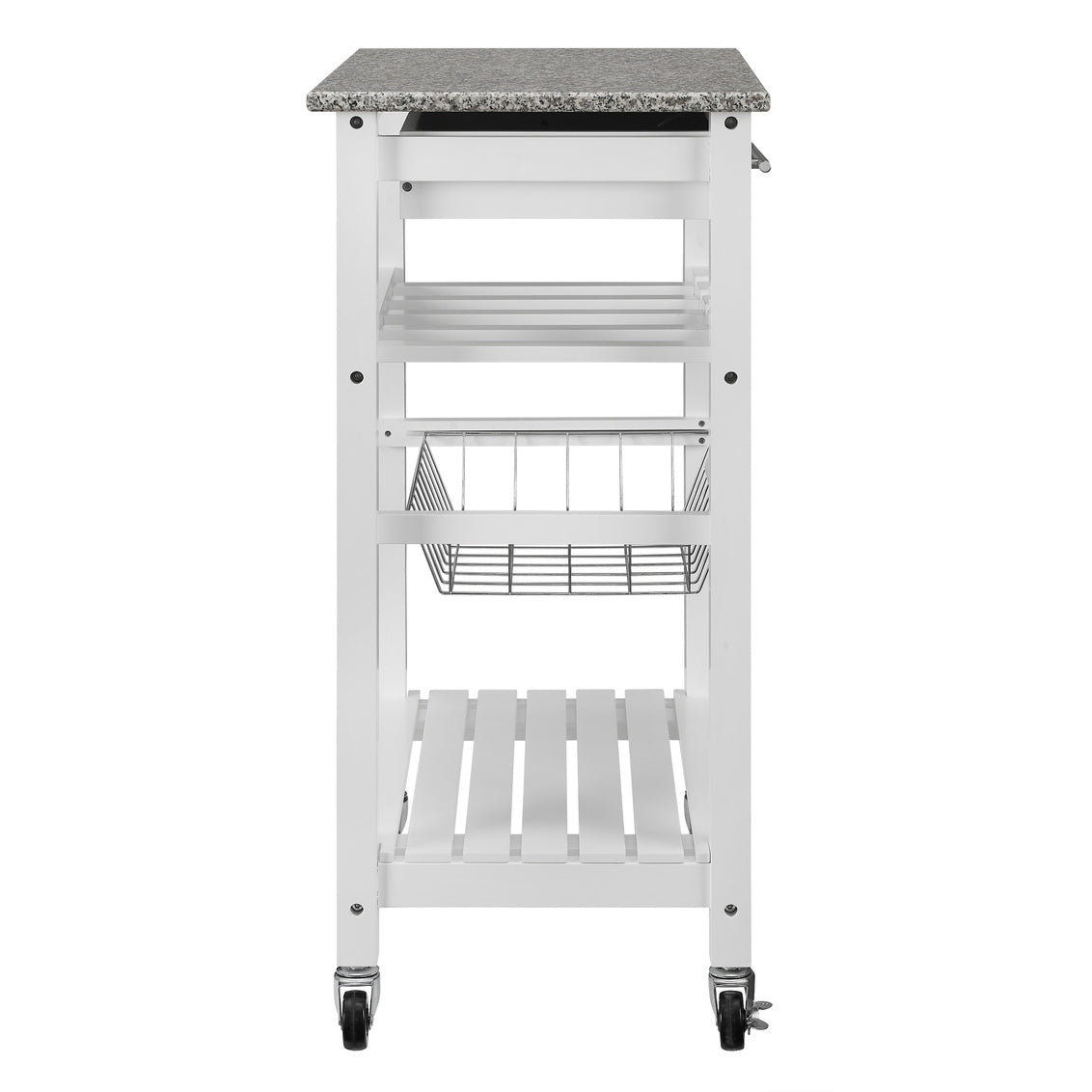 Joey White Kitchen Rolling Cart with Granite Top