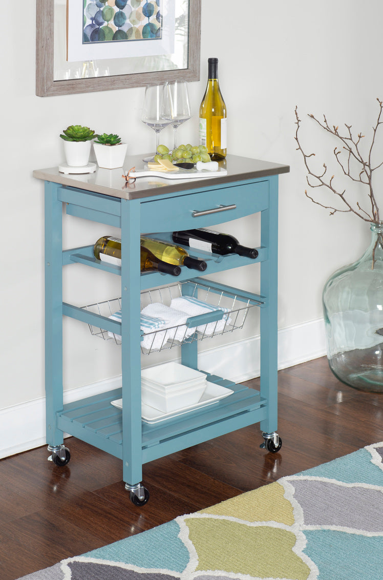 Joey Blue Stainless Top Kitchen Rolling Cart