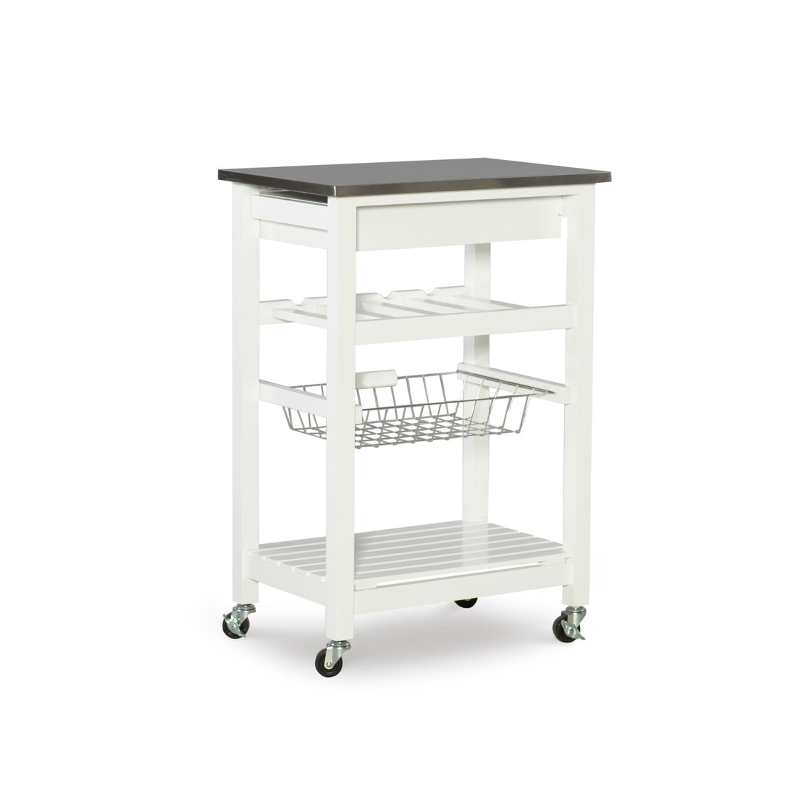 Joey White Stainless Top Kitchen Rolling Cart